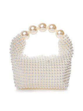 Handmade Pearl Beaded Clutch Evening Handbag for Wedding Party